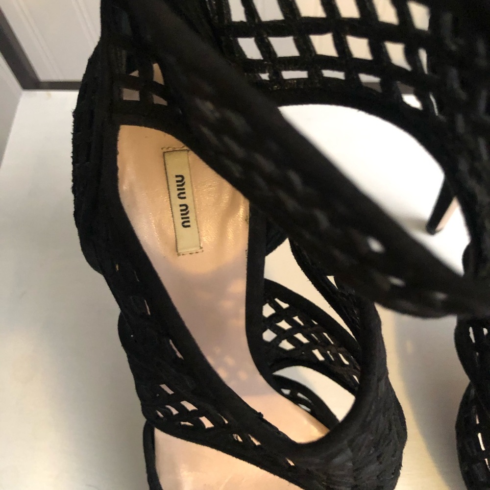 Miu Miu Black Suede Lasercut Cage Platform Heel - image 2